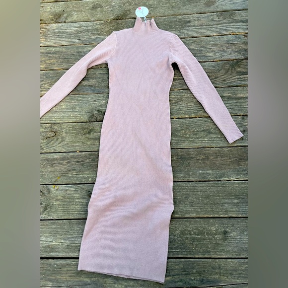 Anrabess Dresses & Skirts - NWT ANRABESS Women LS Mock Turtleneck Slim Rib Knit Slit Sweater Dress (Size M)